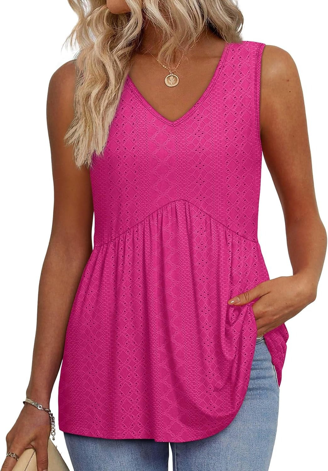 Brisella™ – Flowy V-Neck Peplum Sleeveless Summer Tank Top + 50% OFF