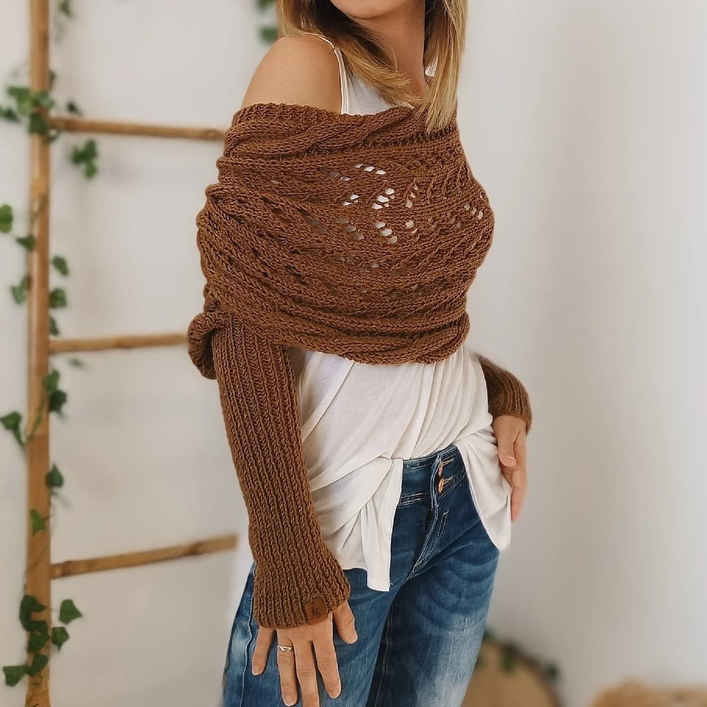 The AuraKnit Cable Wrap – Versatile Knitted Shrug for Women + 50% OFF