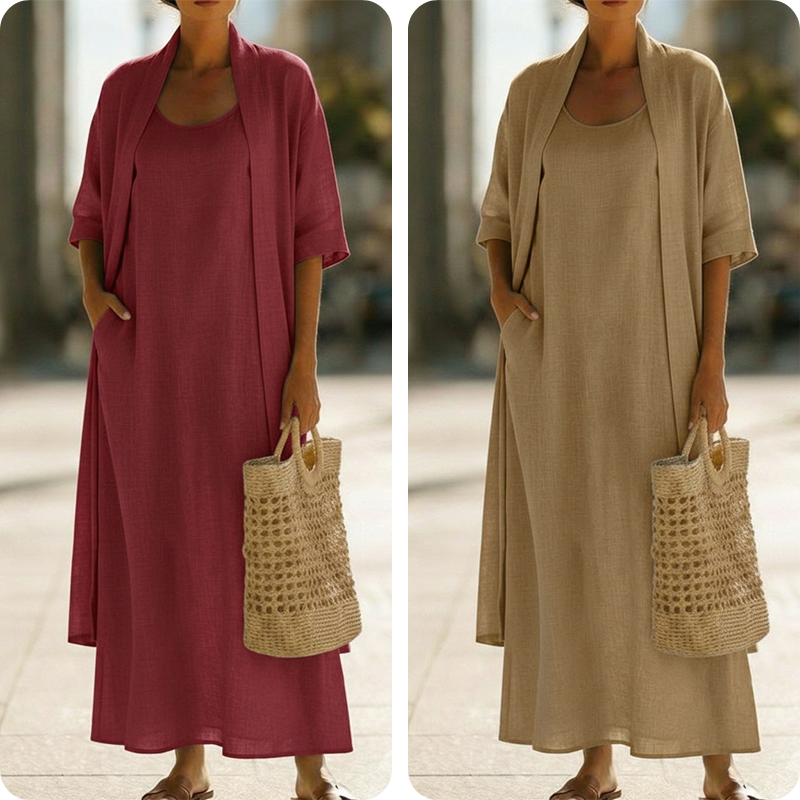 Lirelle™ – Breezy 2-Piece Linen-Blend Maxi Dress & Duster Set + 50% OFF
