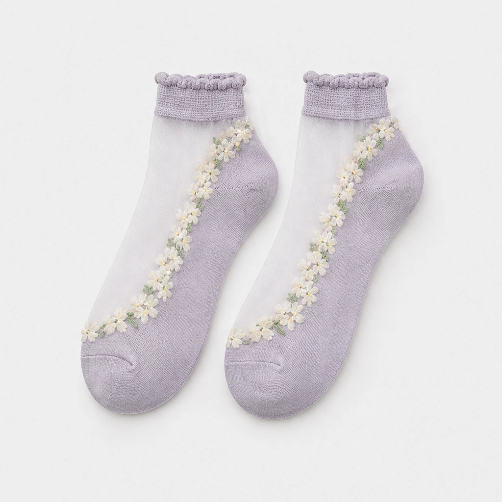 Bloomveil™ – Sheer Floral Lace Ankle Socks with Soft Cotton Sole + 1+1 FREE