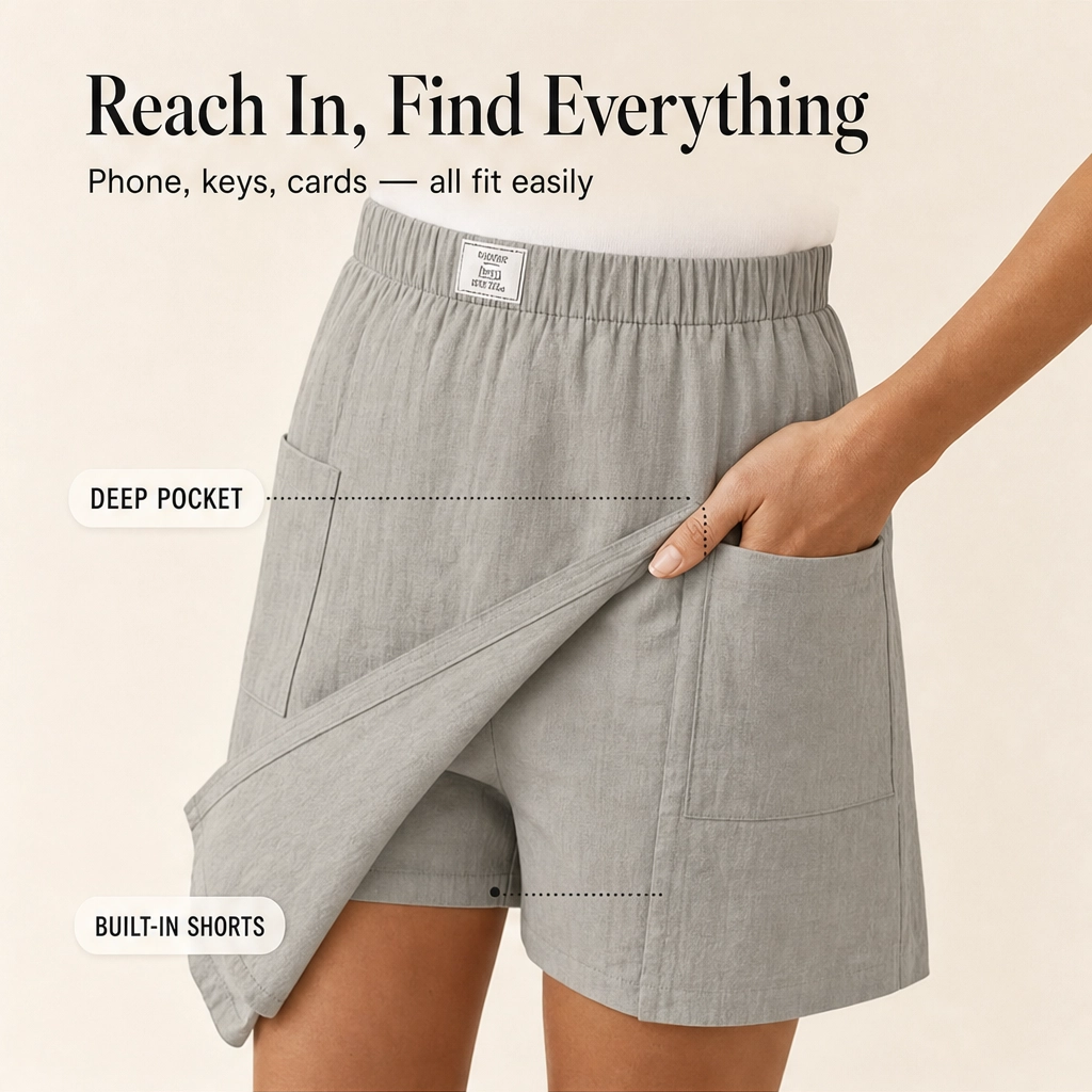 Willow™ – Breezy Wrap-Front Skort with Pockets & Elastic Waist + 50% OFF