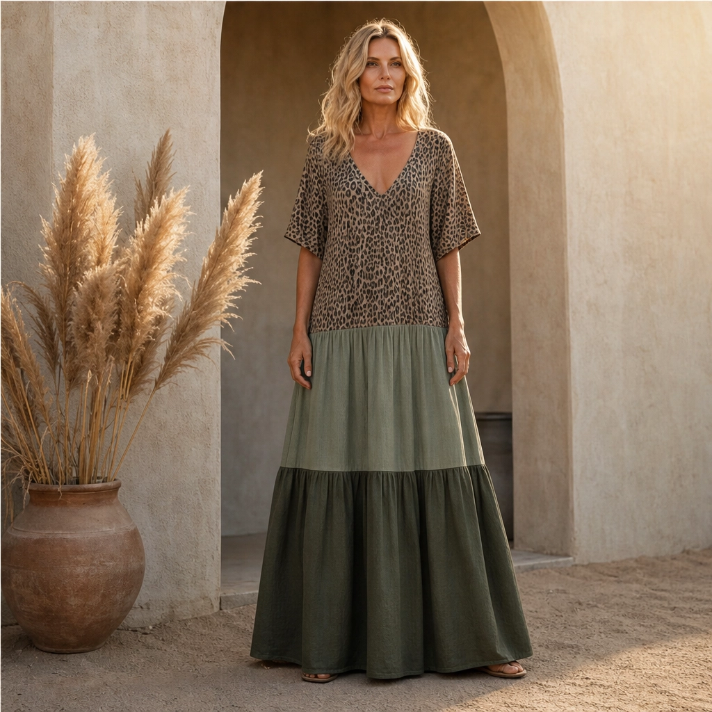 Savanna – V-Neck Tiered Bohemian Maxi Dress + 50% OFF