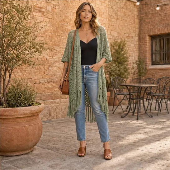 Sundrift™ – Breathable Open-Knit Fringe Cover-Up Cardigan + 50% OFF