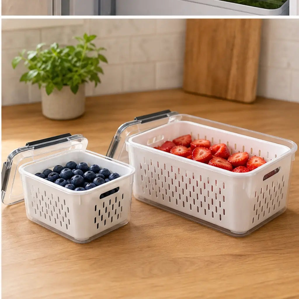 CrispHaven – Stackable Fridge Organizer Set with Drain Colander & Airtight Lids (5-Pack) + 50% OFF