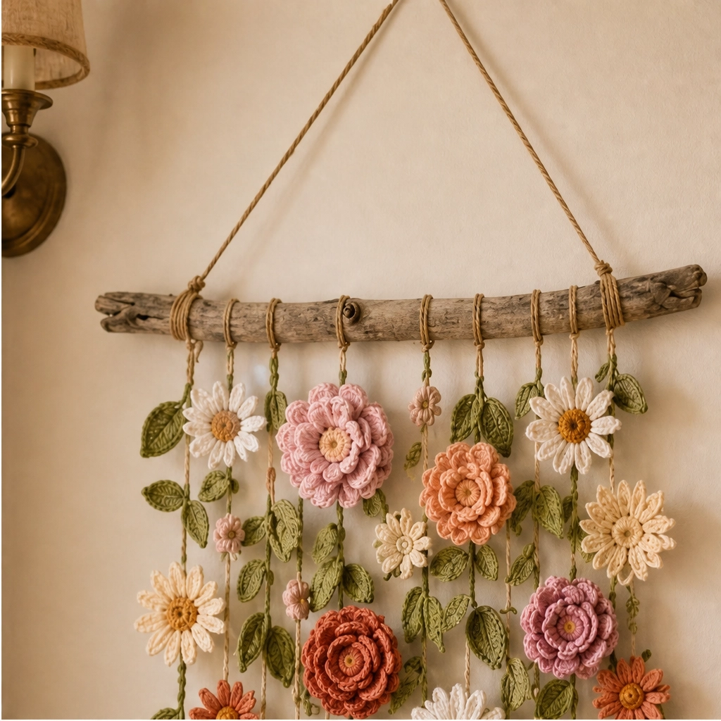 Willowmere – Handmade Crochet Flower Wall Hanging with Driftwood Branch + 50% OFF