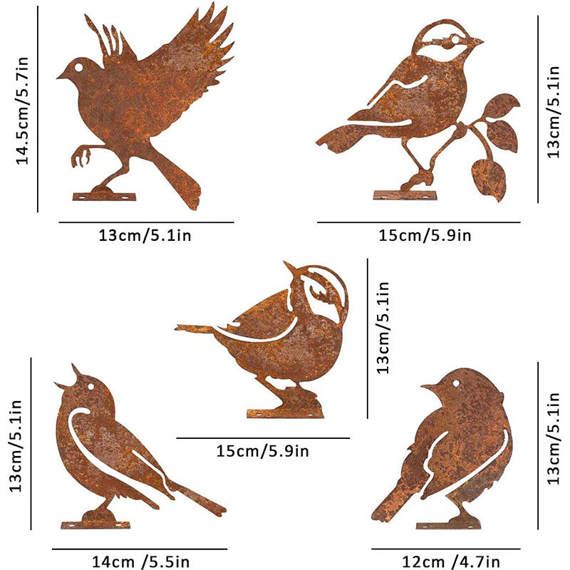 Hawthorne™ – Weathered Corten Steel Bird Silhouettes – Set of 5 Garden Decor + 50% OFF