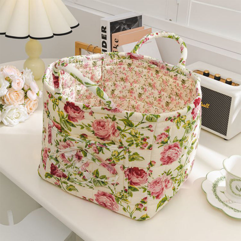 Meadowstow – Foldable Quilted Floral Storage Basket with Carry Handles + 50% OFF