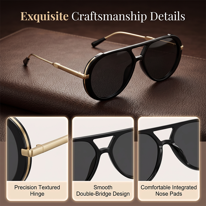 Solvista – Retro Double-Bridge Aviator Sunglasses with Gold Metal Temples - Buy 1 + 1 FREE