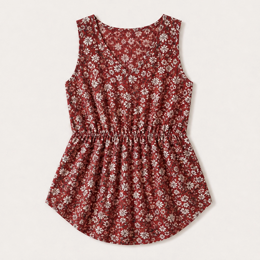 Willowmere – Flowy Pleated Peplum Sleeveless V-Neck Tank Top + 50% OFF