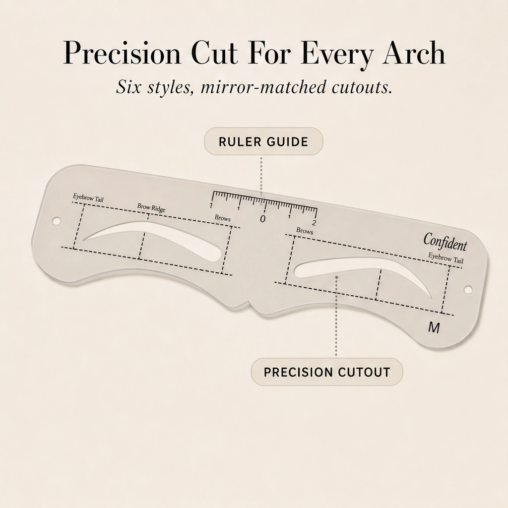 Finesse™ – 12-Shape Eyebrow Stencil Kit with Adjustable Strap & Ruler + 1+1 FREE