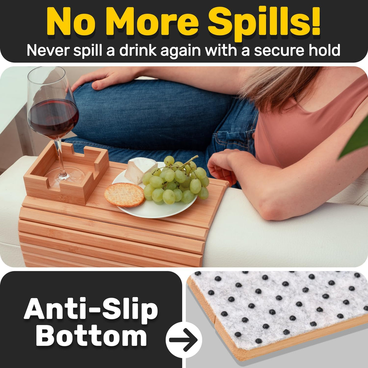 The CouchCaddy Bamboo Armrest - Your Sofa's Best Friend, Zero Spills + 50% OFF