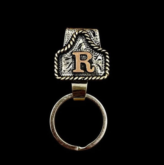 Drover – Personalized Solid Brass Initial Cow Tag Keychain + But 1 +1 FREE