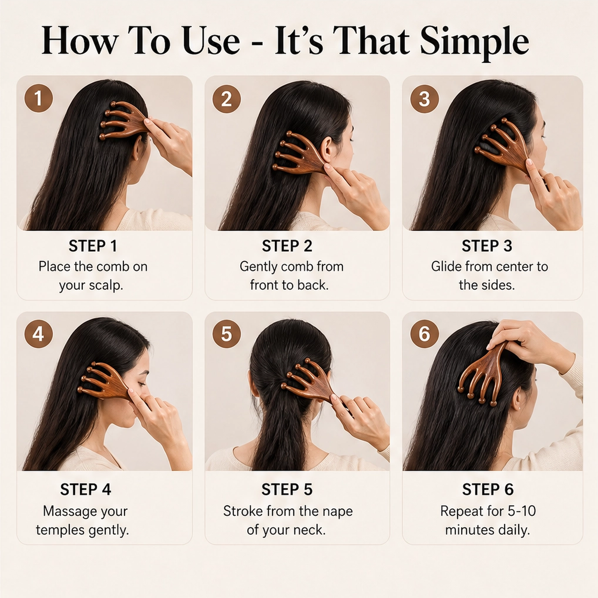 Calmara – Six-Claw Ergonomic Scalp & Body Massage Comb + 50% OFF