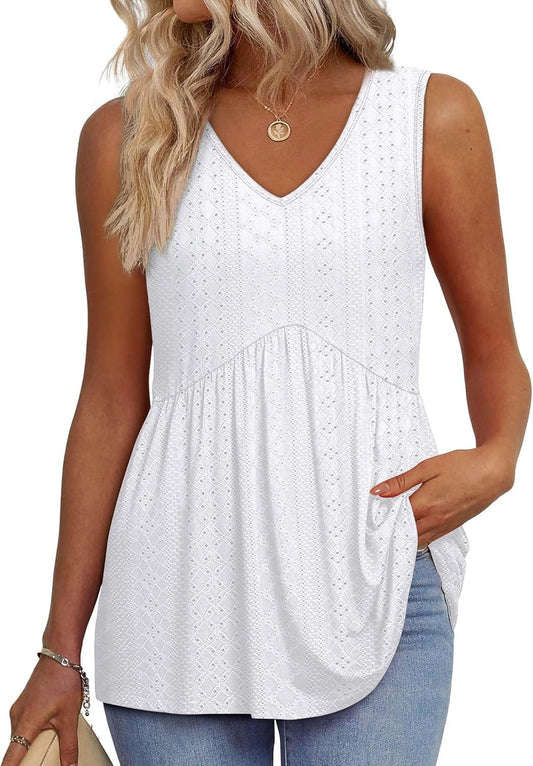 Brisella™ – Flowy V-Neck Peplum Sleeveless Summer Tank Top + 50% OFF