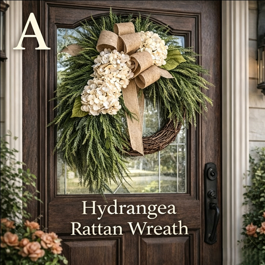 Willowmere – Handcrafted Rattan Hydrangea All-Season Wreath + 50% OFF
