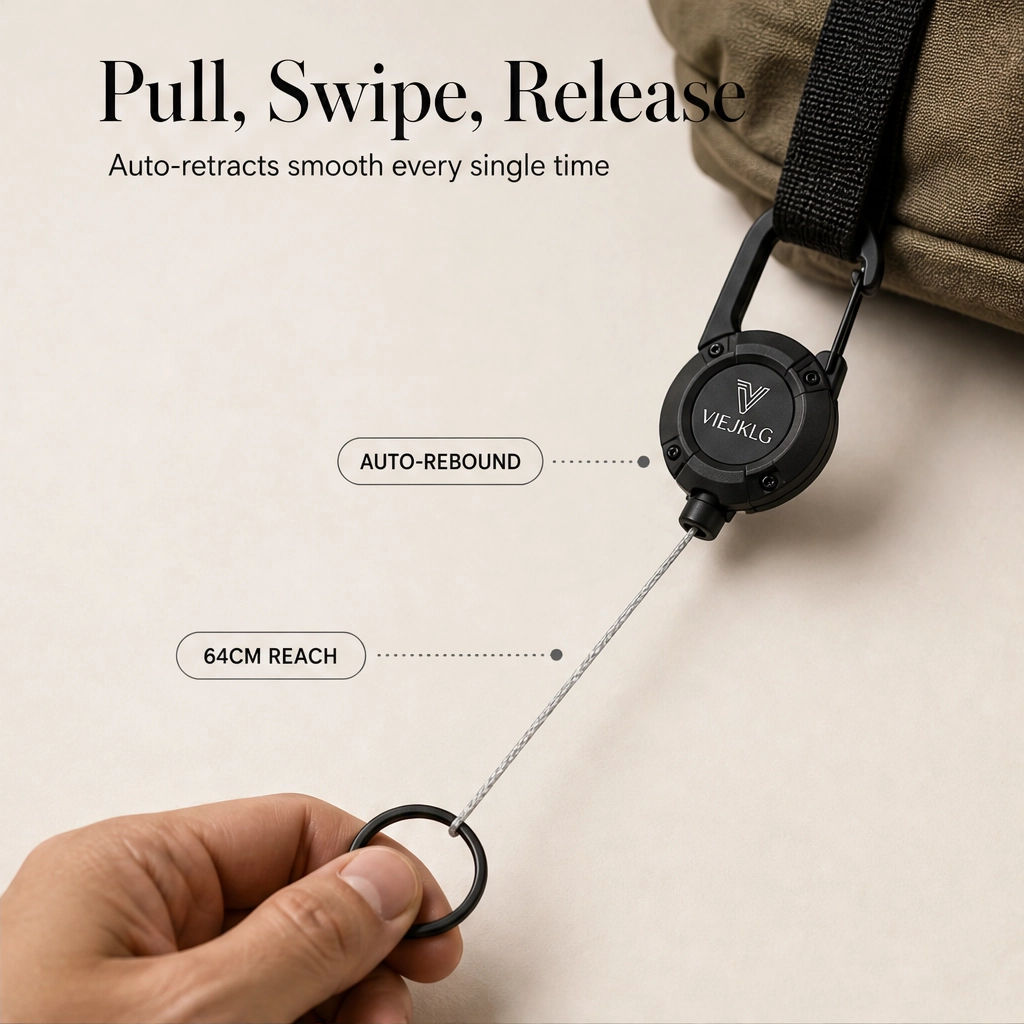 Anchorit™ – Heavy-Duty Retractable Keychain with Steel-Core Cord & Carabiner + 50% OFF