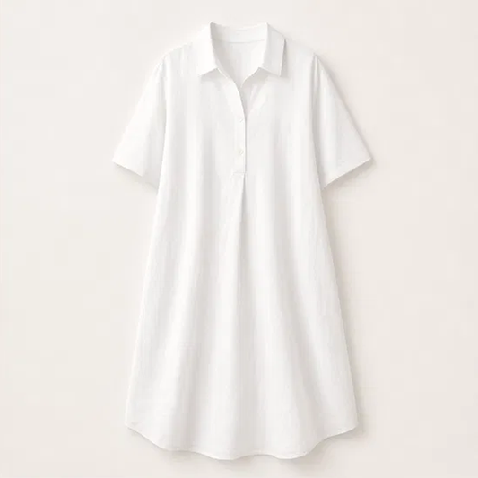 Rivella – Breathable Linen-Blend Collared Midi Shirt Dress + 50% OFF