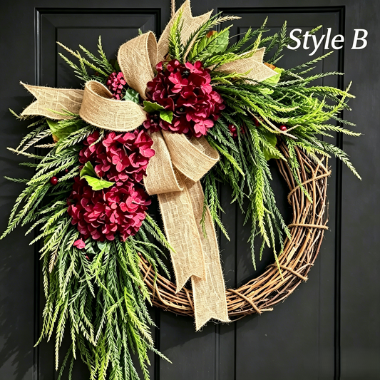 Willowmere – Handcrafted Rattan Hydrangea All-Season Wreath + 50% OFF