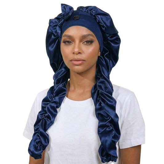 Duskveil – Extra-Long Twin-Tube Satin Bonnet for Braids, Locs & Curls + 50% OFF