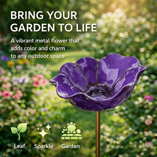 Briarcroft™ – Handcrafted Metal Poppy Garden Stake with Bird Bath Bowl + 50% OFF