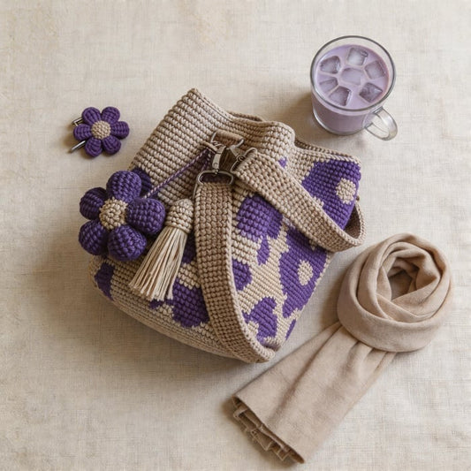 Marigold Lane™ – Handmade Crochet Flower Tote with 3D Floral Appliqués & Tassel Charm + 50% OFF