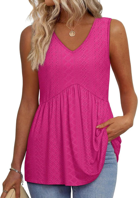 Brisella™ – Flowy V-Neck Peplum Sleeveless Summer Tank Top + 50% OFF