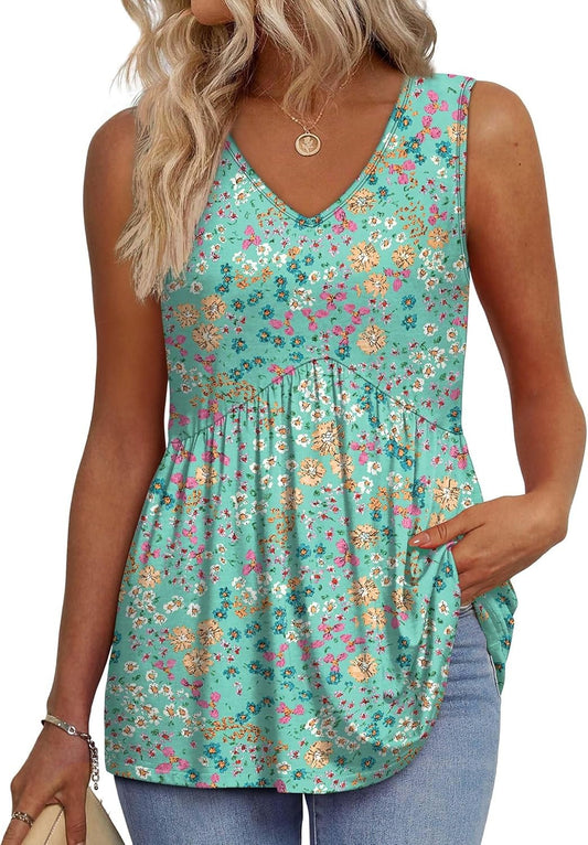 Brisella™ – Flowy V-Neck Peplum Sleeveless Summer Tank Top + 50% OFF