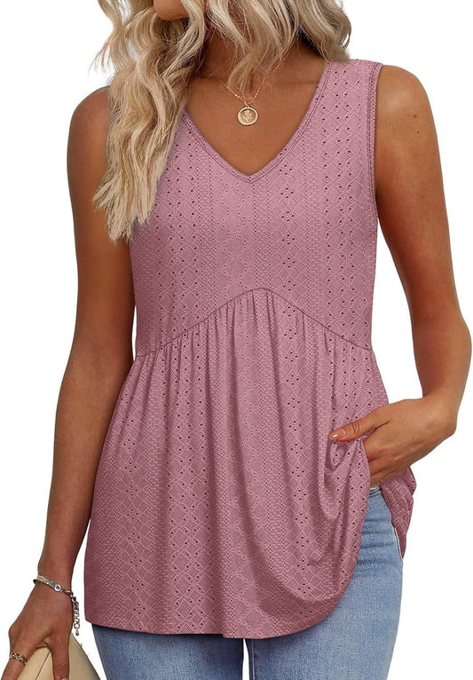 Brisella™ – Flowy V-Neck Peplum Sleeveless Summer Tank Top + 50% OFF
