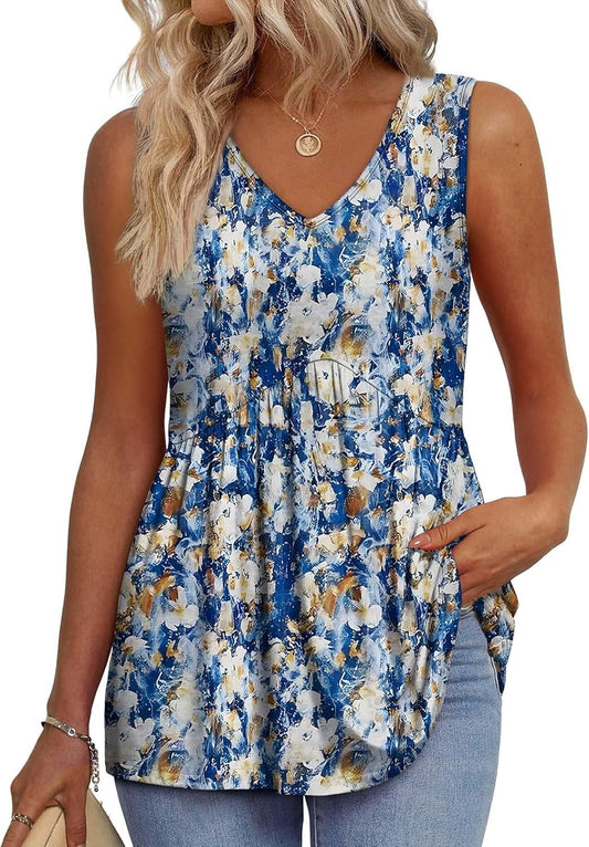 Brisella™ – Flowy V-Neck Peplum Sleeveless Summer Tank Top + 50% OFF