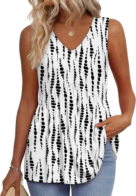 Brisella™ – Flowy V-Neck Peplum Sleeveless Summer Tank Top + 50% OFF