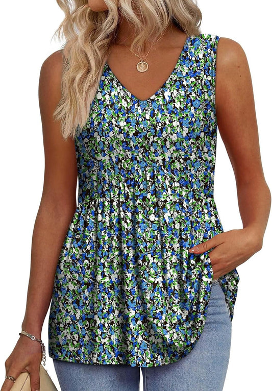 Brisella™ – Flowy V-Neck Peplum Sleeveless Summer Tank Top + 50% OFF