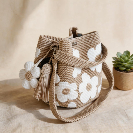 Marigold Lane™ – Handmade Crochet Flower Tote with 3D Floral Appliqués & Tassel Charm + 50% OFF