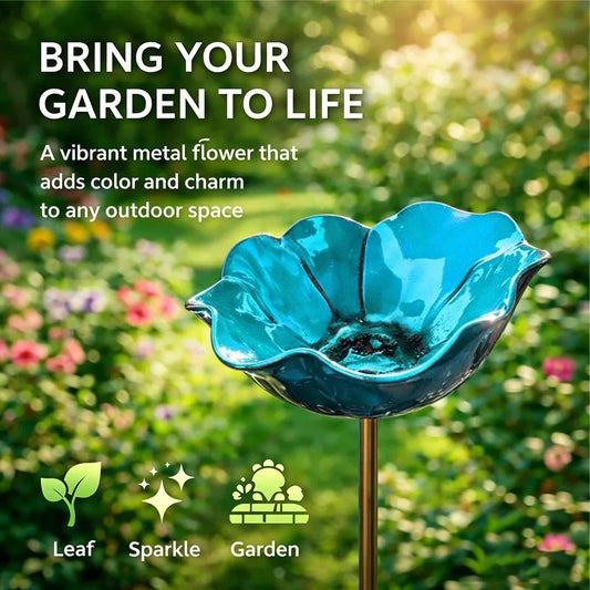 Briarcroft™ – Handcrafted Metal Poppy Garden Stake with Bird Bath Bowl + 50% OFF