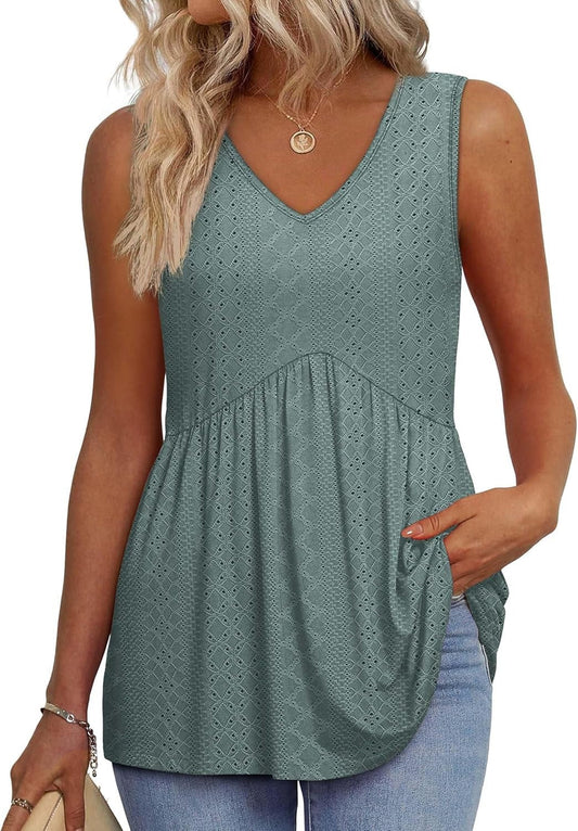 Brisella™ – Flowy V-Neck Peplum Sleeveless Summer Tank Top + 50% OFF