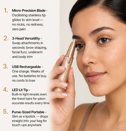Sleeklyn – 3-in-1 Cordless Trimmer for Brows, Nose & Body + 50% OFF