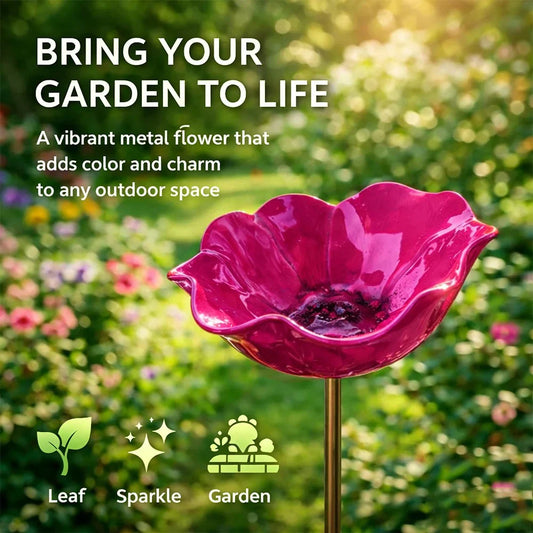 Briarcroft™ – Handcrafted Metal Poppy Garden Stake with Bird Bath Bowl + 50% OFF