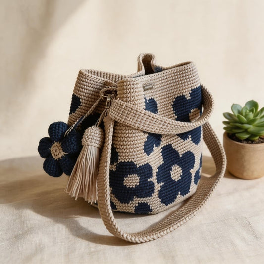 Marigold Lane™ – Handmade Crochet Flower Tote with 3D Floral Appliqués & Tassel Charm + 50% OFF