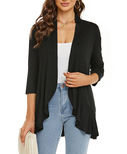 Drapelle™ – Lightweight Draped Open-Front Ruffle Cardigan + 50% OFF