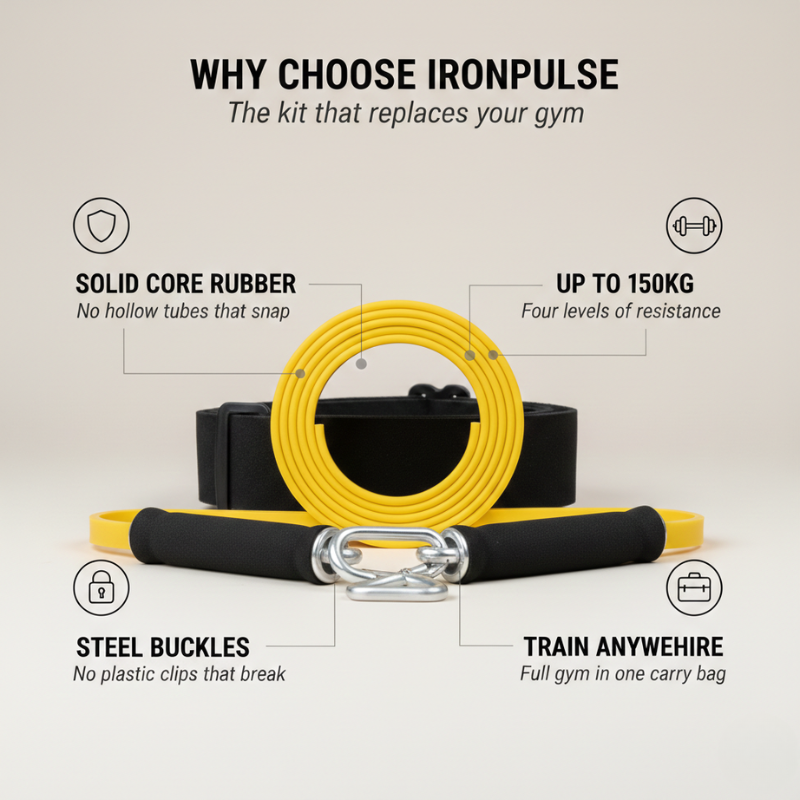 Ironpulse™ – 11-in-1 Solid-Core Resistance Band Training Kit with Foam Belt (Up to 150kg) + 50% OFF