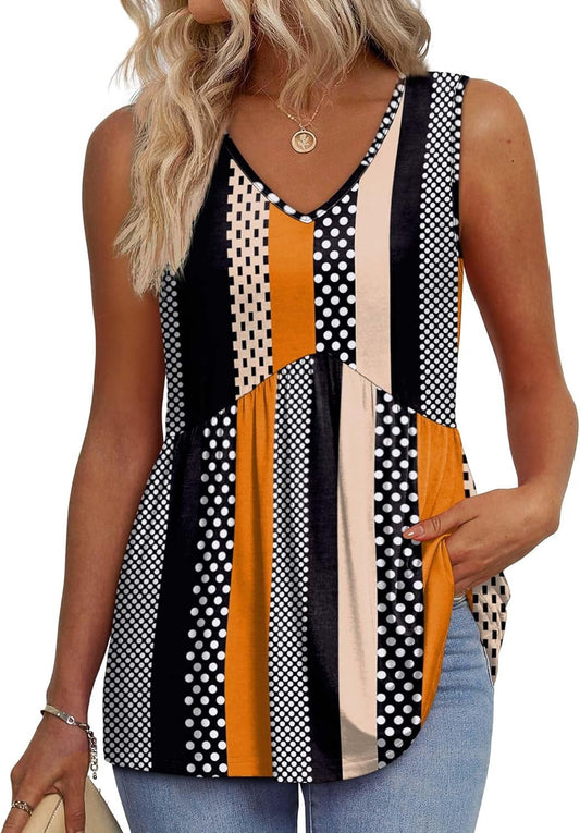 Brisella™ – Flowy V-Neck Peplum Sleeveless Summer Tank Top + 50% OFF