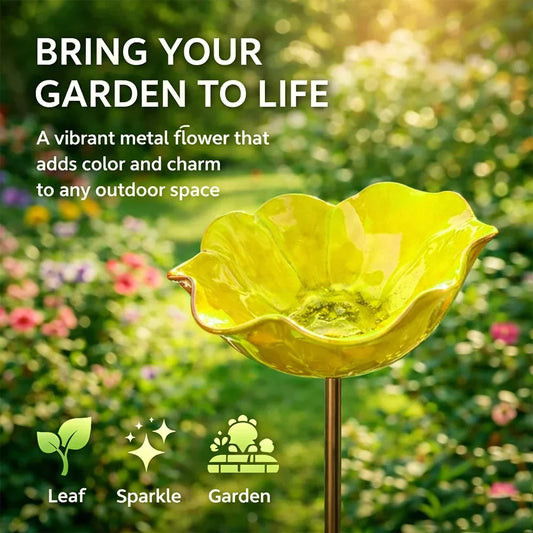 Briarcroft™ – Handcrafted Metal Poppy Garden Stake with Bird Bath Bowl + 50% OFF