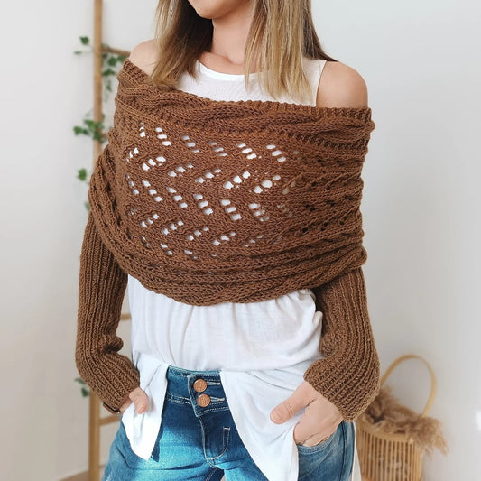 The AuraKnit Cable Wrap – Versatile Knitted Shrug for Women + 50% OFF