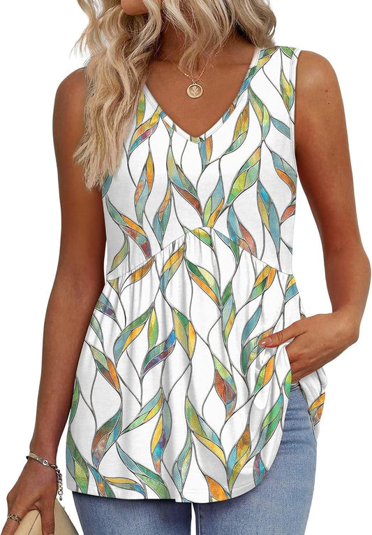 Brisella™ – Flowy V-Neck Peplum Sleeveless Summer Tank Top + 50% OFF