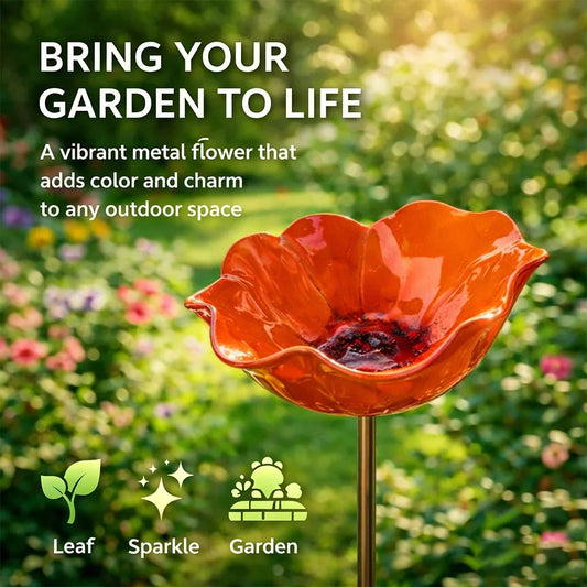 Briarcroft™ – Handcrafted Metal Poppy Garden Stake with Bird Bath Bowl + 50% OFF