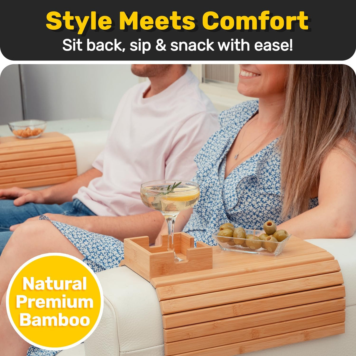 The CouchCaddy Bamboo Armrest - Your Sofa's Best Friend, Zero Spills + 50% OFF