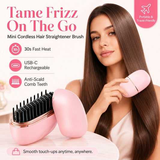 Miravel – Mini Cordless Hair Straightener Brush with 30s Fast Heat & USB-C Charging + 50% OFF