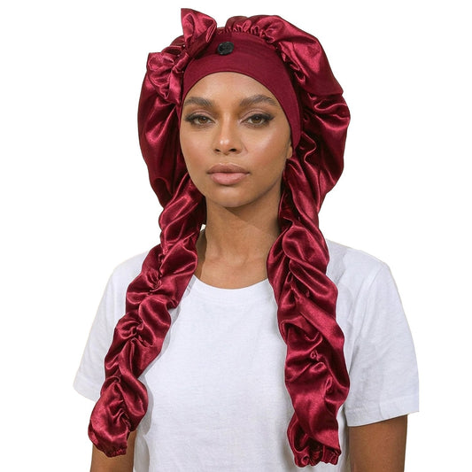 Duskveil – Extra-Long Twin-Tube Satin Bonnet for Braids, Locs & Curls + 50% OFF