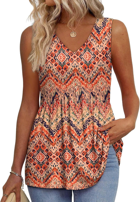 Brisella™ – Flowy V-Neck Peplum Sleeveless Summer Tank Top + 50% OFF