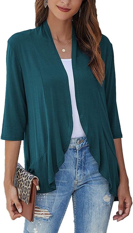 Drapelle™ – Lightweight Draped Open-Front Ruffle Cardigan + 50% OFF