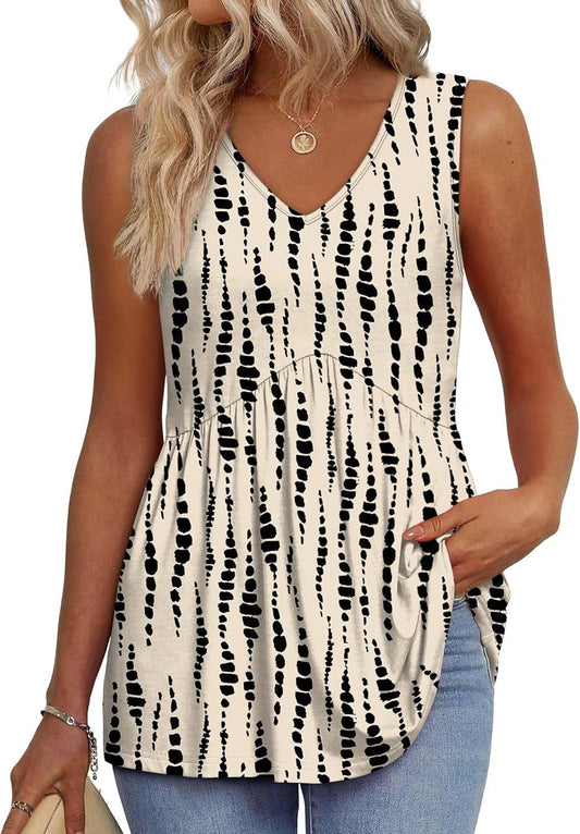 Brisella™ – Flowy V-Neck Peplum Sleeveless Summer Tank Top + 50% OFF